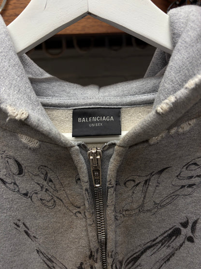 SS2024 Balenciaga ‘Tattoo’ Grey Zip Up Hoodie