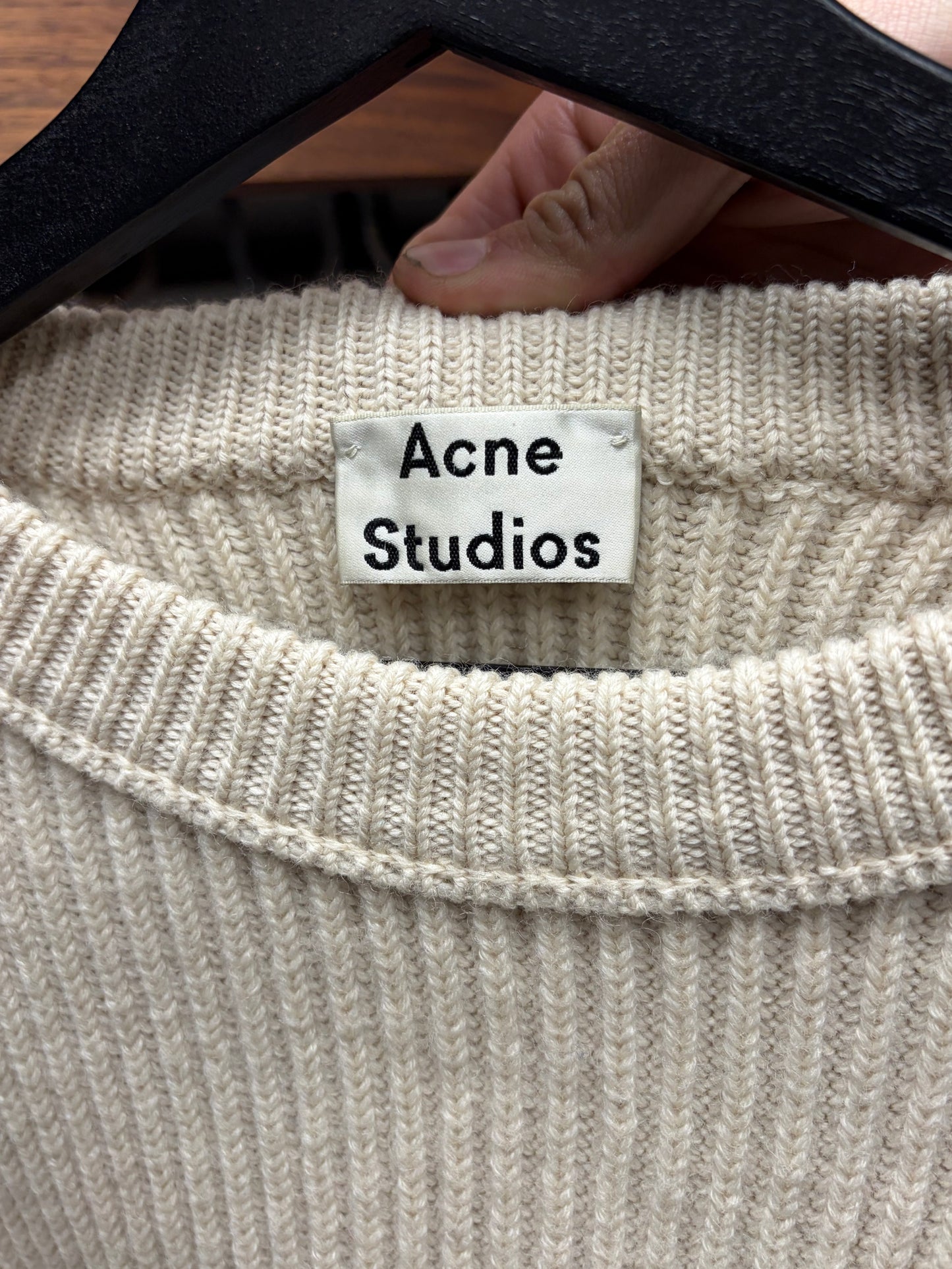 Acne Studios ‘Njal’ Heavy Wool Ribbed Cream White Sweater
