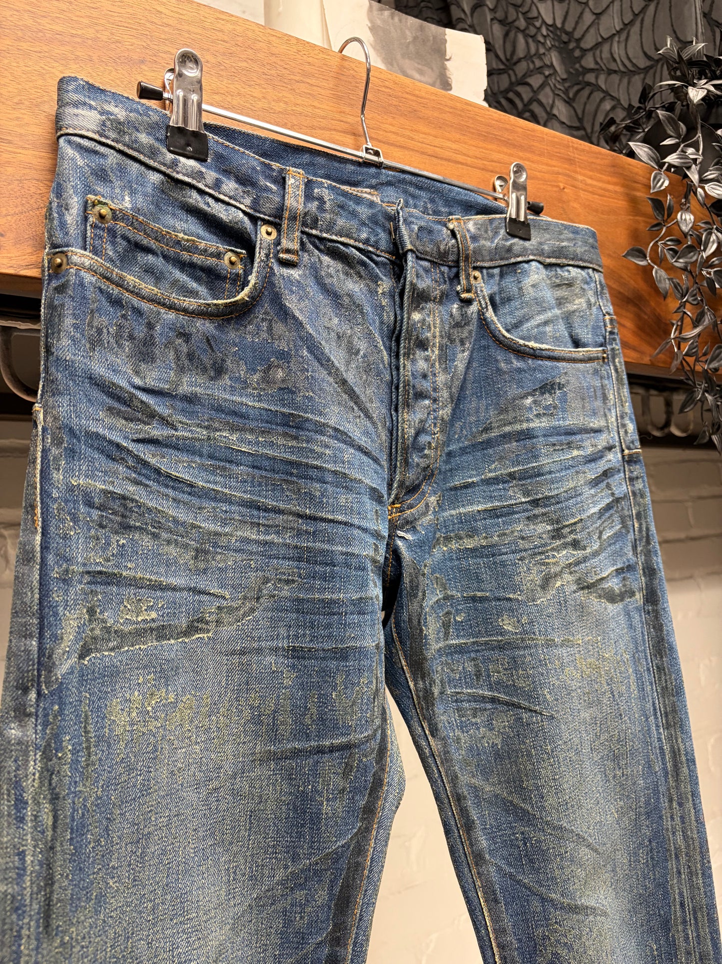 Dior Homme ‘Luster’ Clawmark Waxed Green/Blue Skinny Jeans