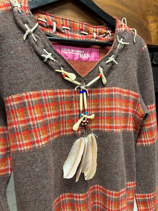 AW2003 Junya Watanabe Striped Wool Knit Sweater with Laced Feather Charms