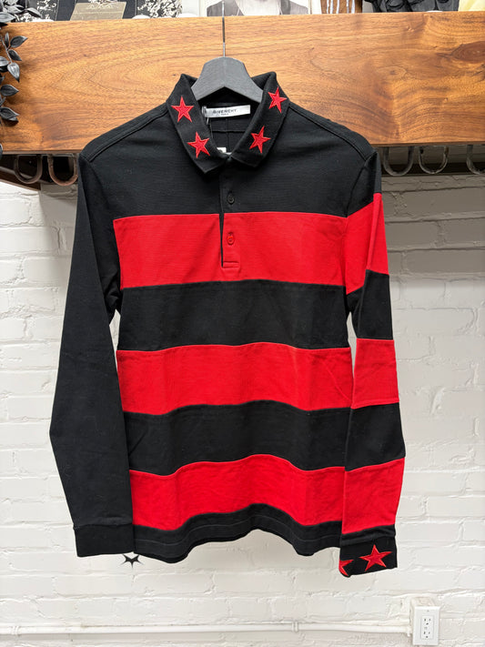 AW2014 Givenchy ‘Stars & Stripes’ Red/Black Long Sleeve Polo