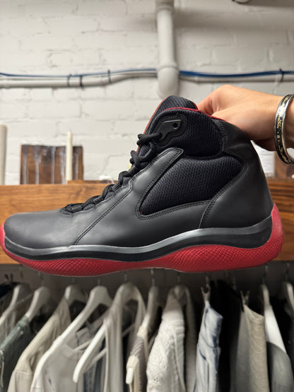 2000s Prada Sport ‘Americas Cup’ Bred Colorway Leather High Top Sneakers