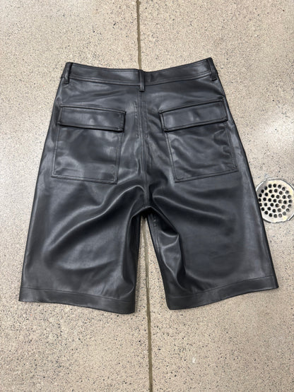 Rick Owens DRKSHDW Faux Leather Black Wide Leg Shorts