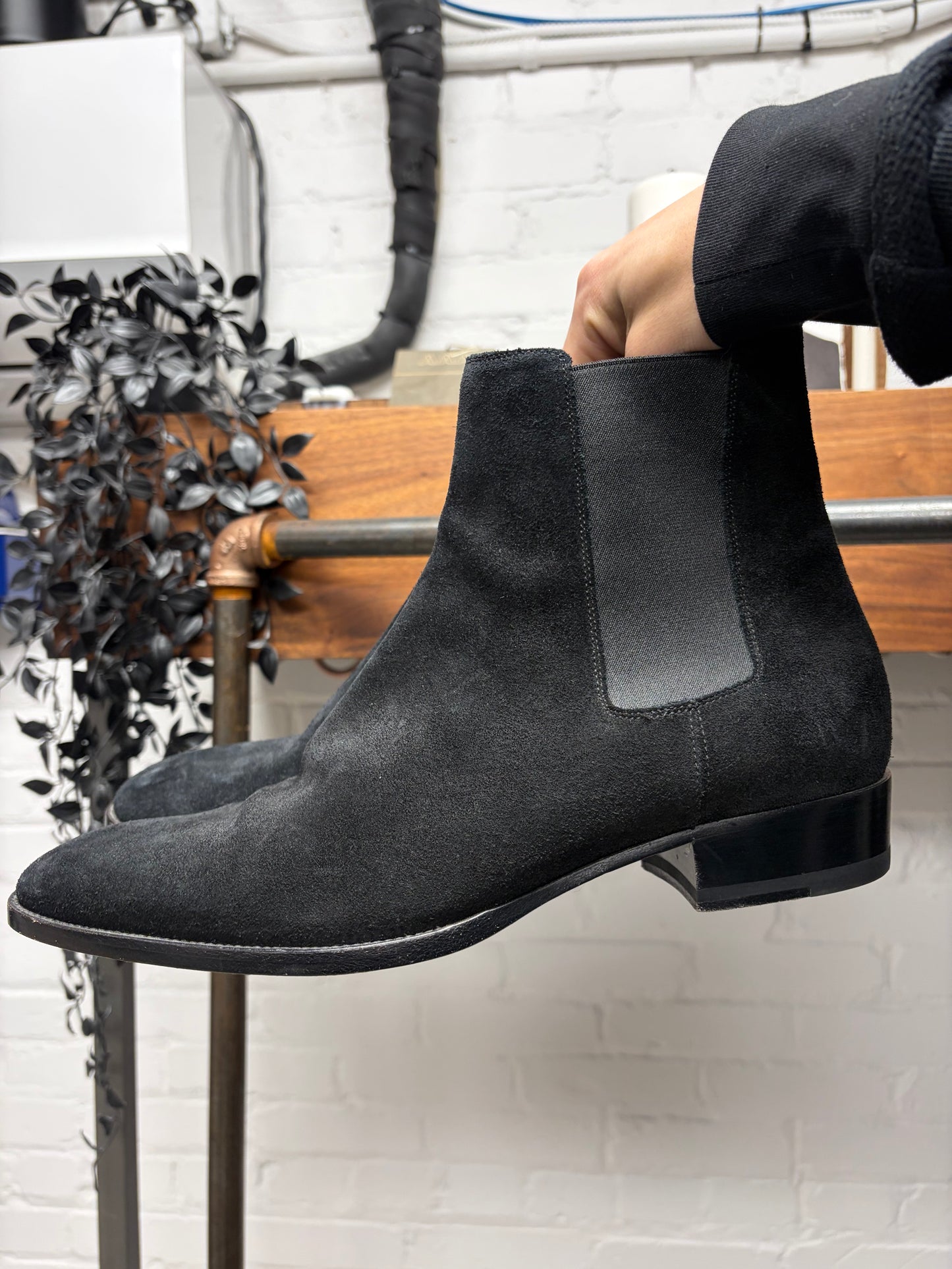 Saint Laurent Black Suede ‘Wyatt’ Pointed Toe Boots