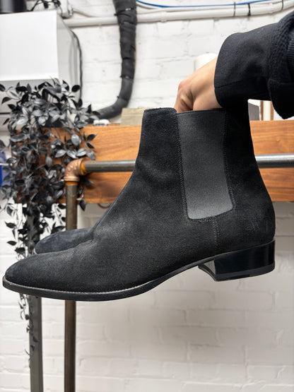 Saint Laurent Black Suede ‘Wyatt’ Pointed Toe Boots