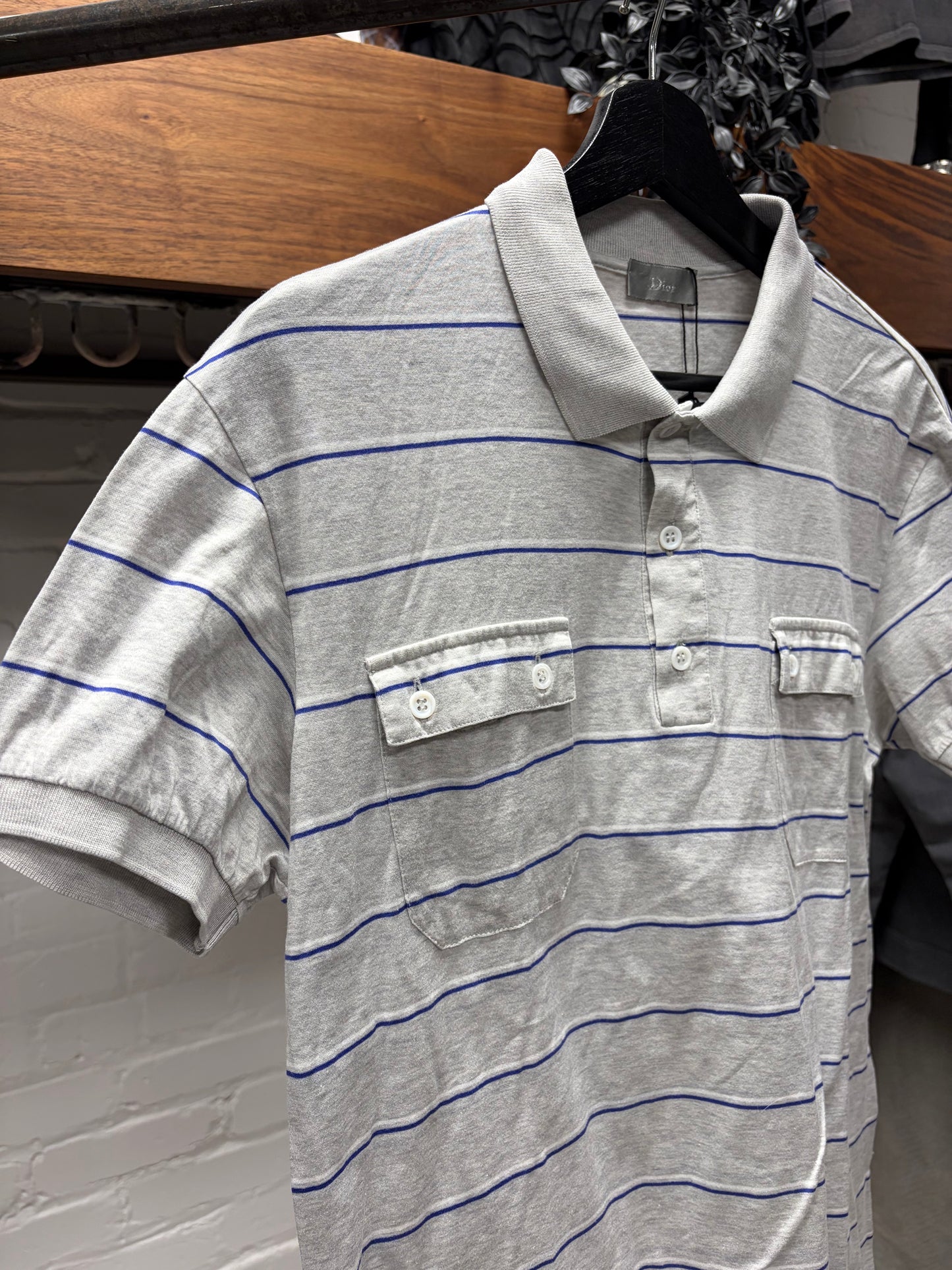Dior Homme Striped Grey/Blue Cotton Polo