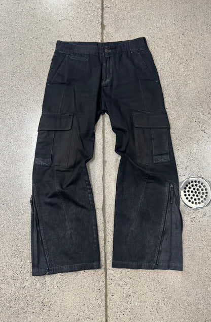 SS1999 Jean Paul Gaultier Waxed Black ‘Zipper Flare’ Cargo Pants