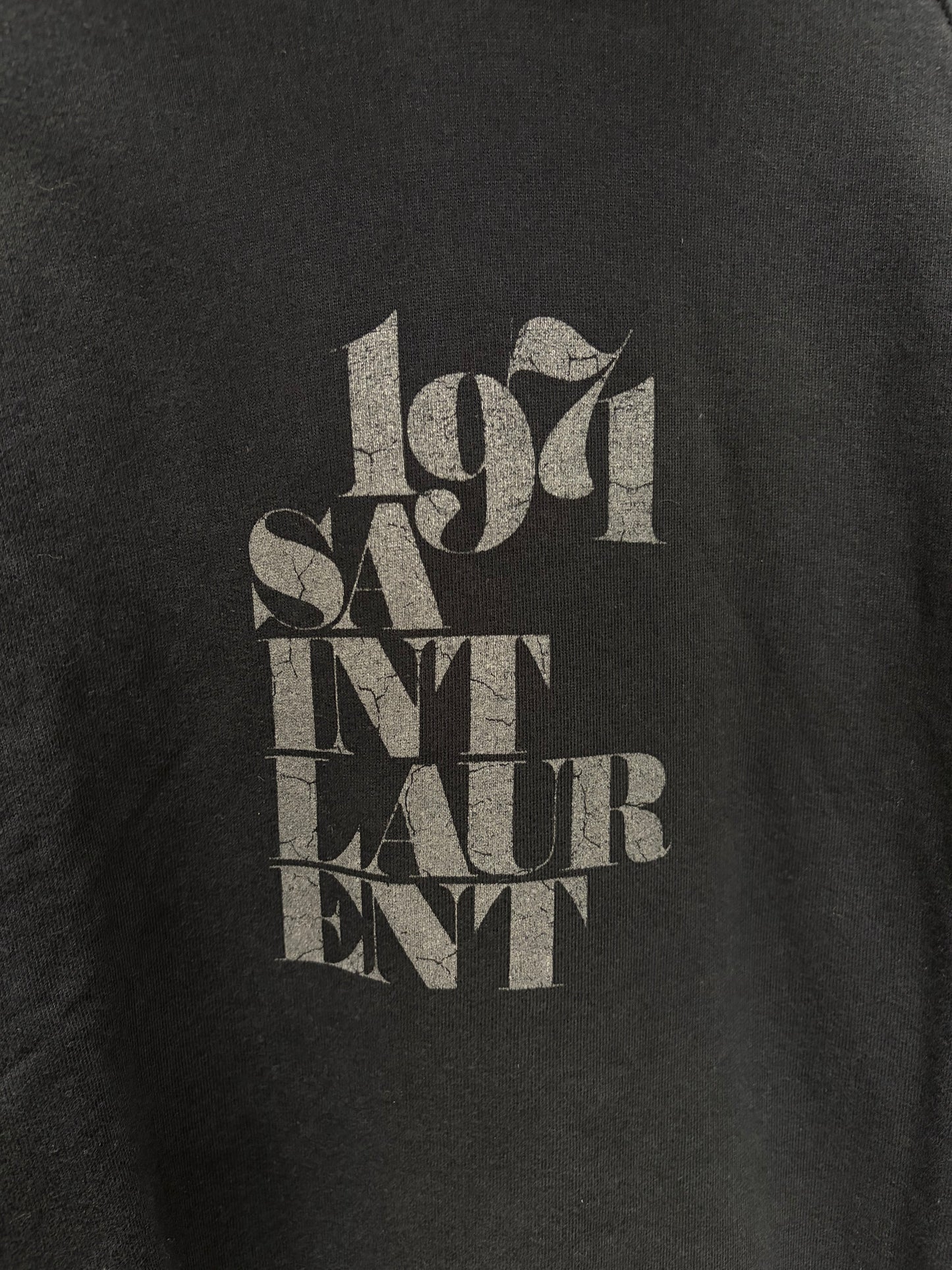 2018 Saint Laurent ‘1974’ Stacked Logo Black Pullover Hoodie