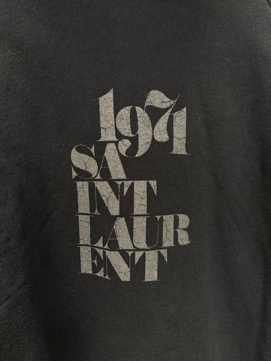2018 Saint Laurent ‘1974’ Stacked Logo Black Pullover Hoodie