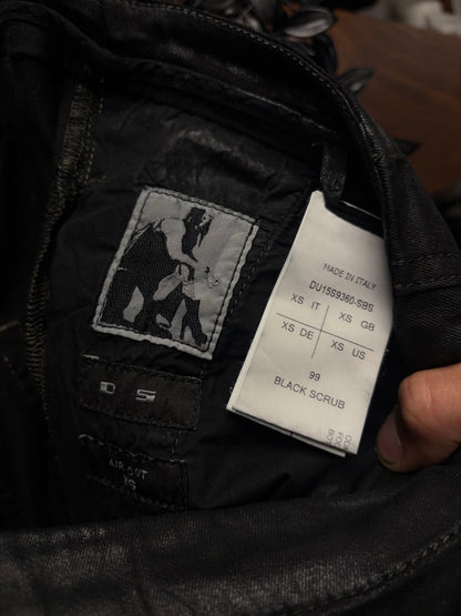 SS2015 Rick Owens Scrub Waxed ‘Aircut’ Black Skinny Jeans