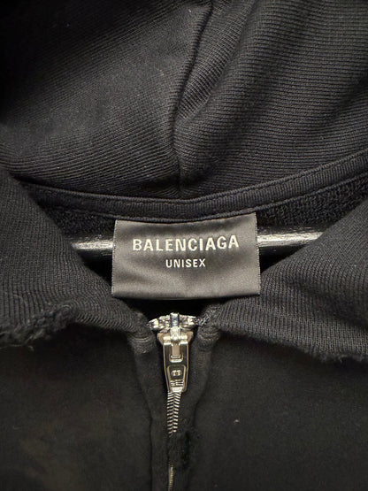 AW2023 Balenciaga Mudshow ‘Gaffer Tape’ Black Distressed Zip-Up Hoodie