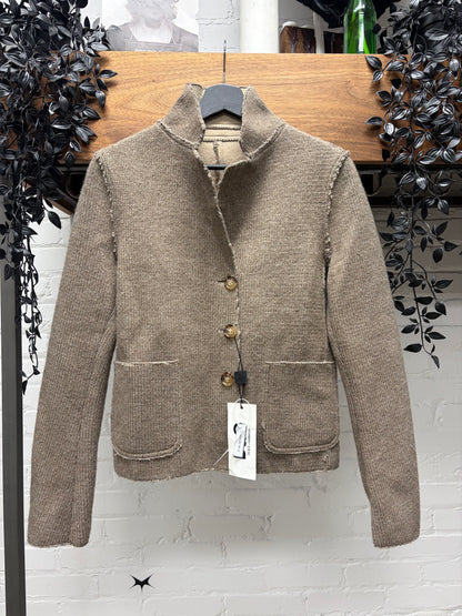 Dolce & Gabbana Leather Lined Brown Wool Contrast Seam Collared Sweater