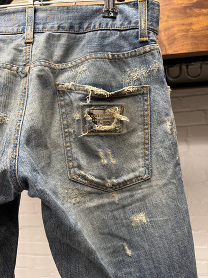 2000s Dolce & Gabbana Heavily Distressed Dirt Wash Denim