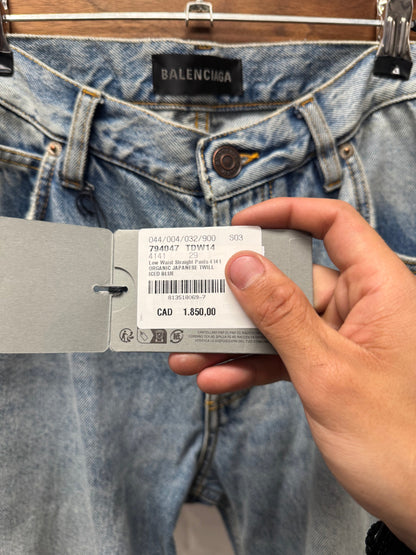 Balenciaga ‘Japanese Organic Twill’ Light Wash Blue Heelbite Flared Jeans
