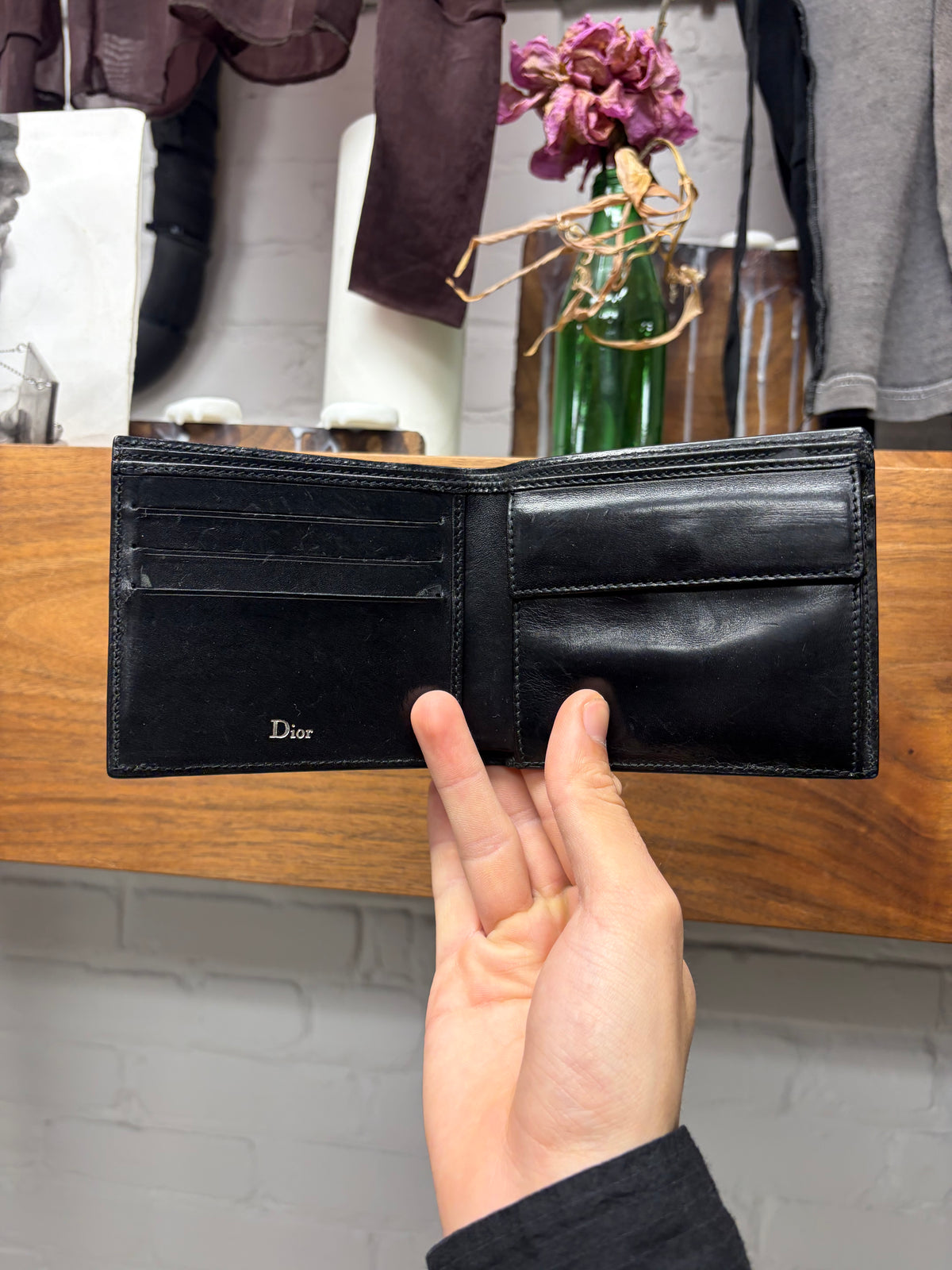 SS2004 Dior Homme by Hedi Slimane ‘Strip’ D-Metal Accented Black Leather Bifold Wallet