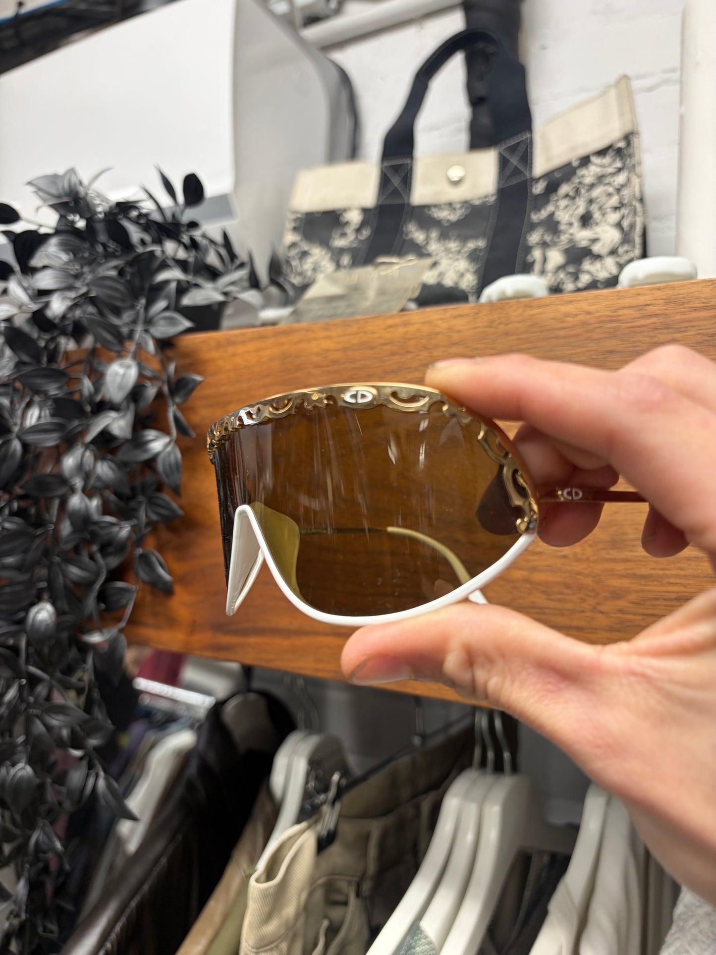 2000s Dior ‘2501’ White/Gold Full Shield Sunglasses