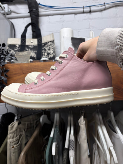 Rick Owens Pink/Milk Leather ‘Ramones’ Low Top Sneakers