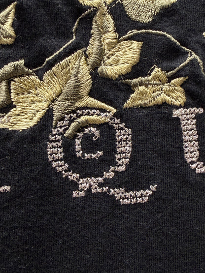 90s Alexander McQueen Cross Embroidered ‘Garden Logo’ Black T-Shirt