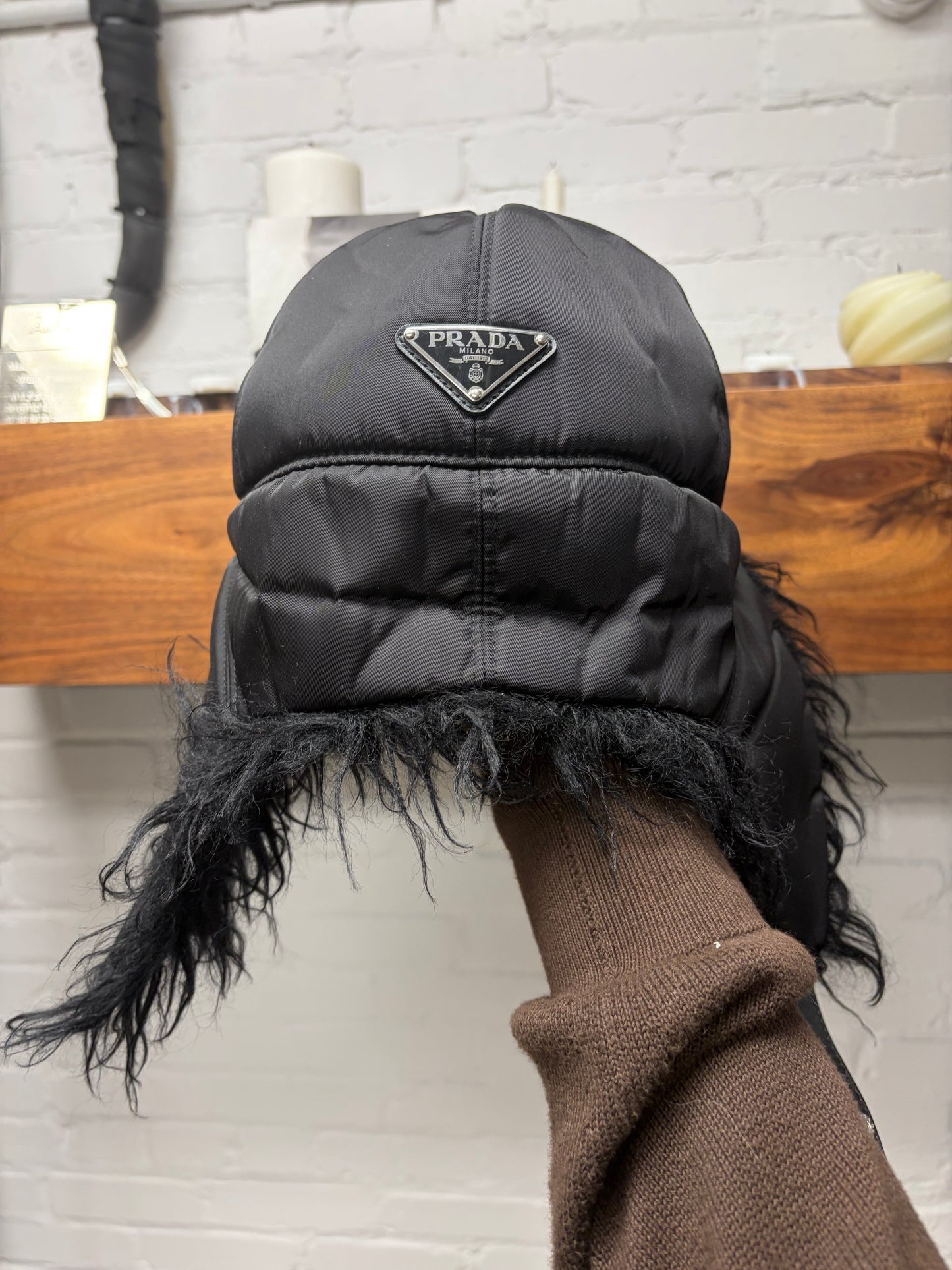 AW2019 Prada Black Fur Nylon Urshanka ‘Trapper’ Hat