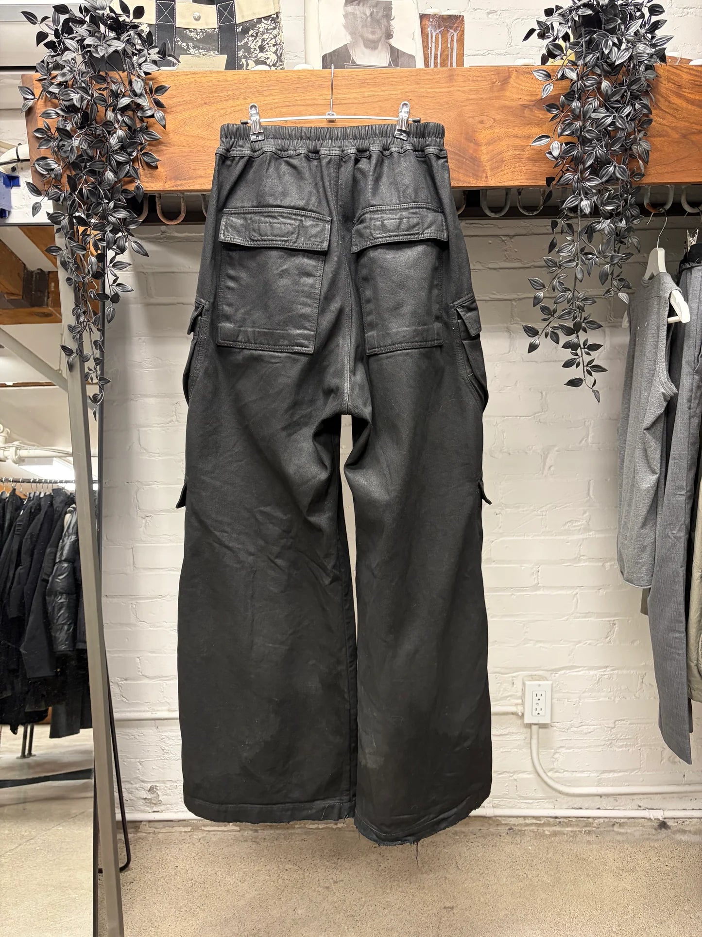 Rick Owens ‘Cargo Bela’ Waxed Black Heavyweight Pants