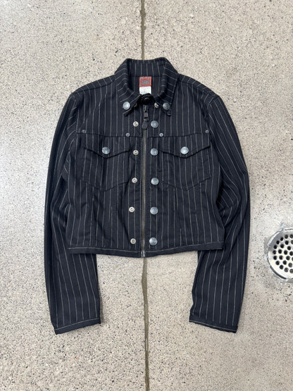 Vintage Jean Paul Gaultier Pinstripe Denim Zip-Up Jacket