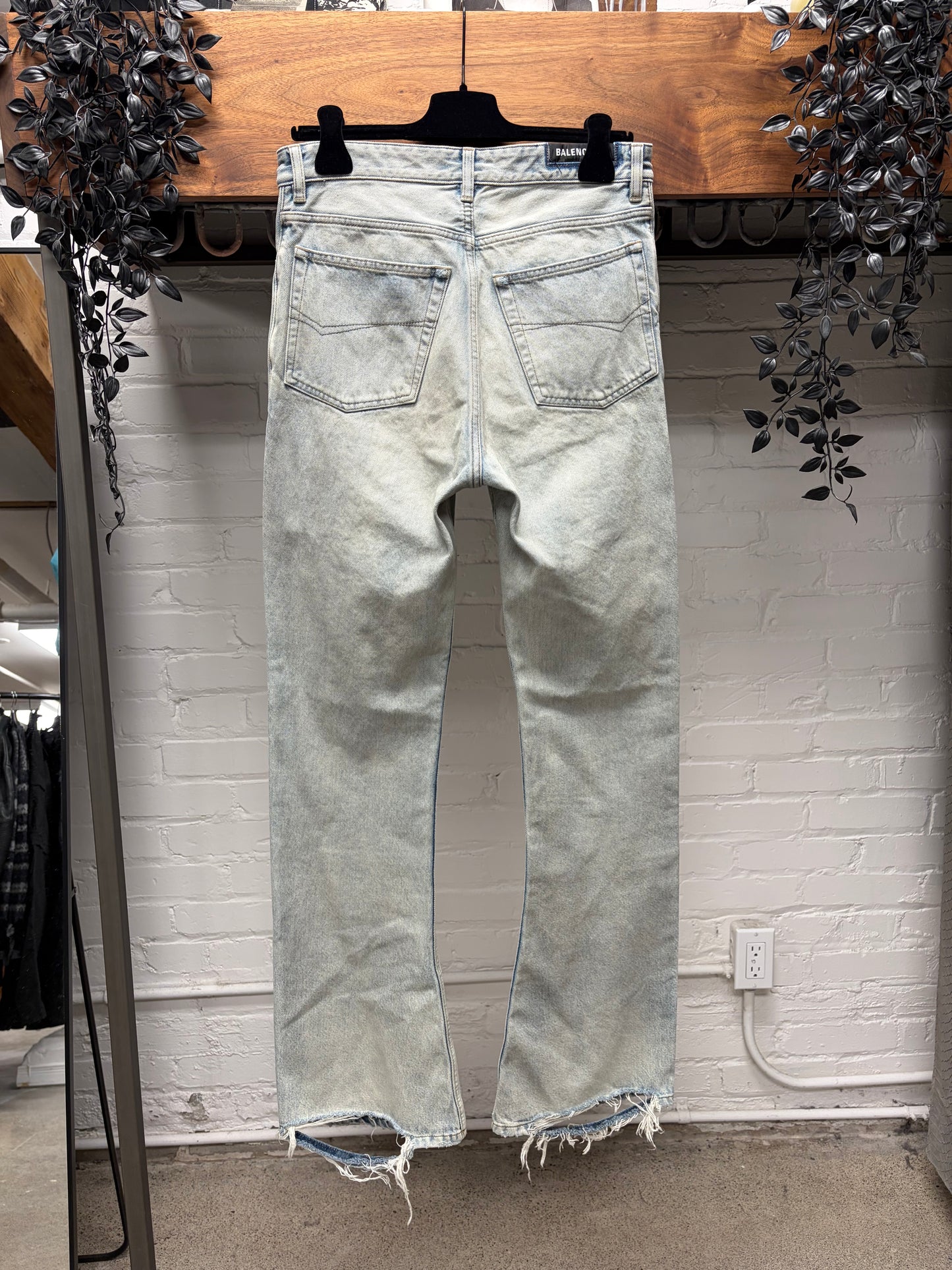 2023 Balenciaga ‘Dirt Wash’ Light Blue Flared Leg ‘Heelbite’ Denim