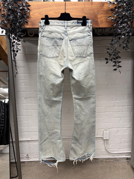 2023 Balenciaga ‘Dirt Wash’ Light Blue Flared Leg ‘Heelbite’ Denim
