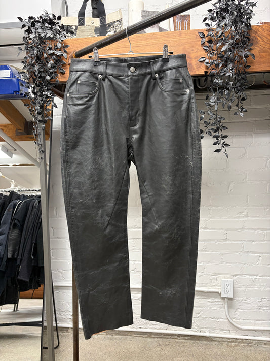 SS2026 Rick Owens ‘Hollywood’ Cracked Calfskin Leather Pants