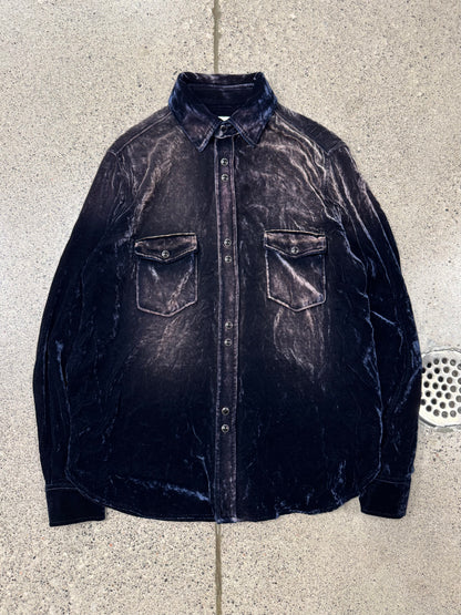 SS2020 Saint Laurent Silk/Velour ‘Gradient Fade’ Button Snap Shirt