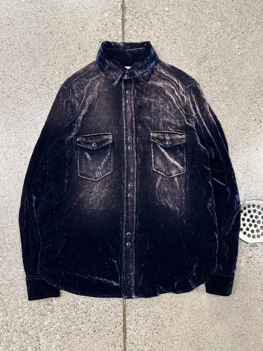 SS2020 Saint Laurent Silk/Velour ‘Gradient Fade’ Button Snap Shirt