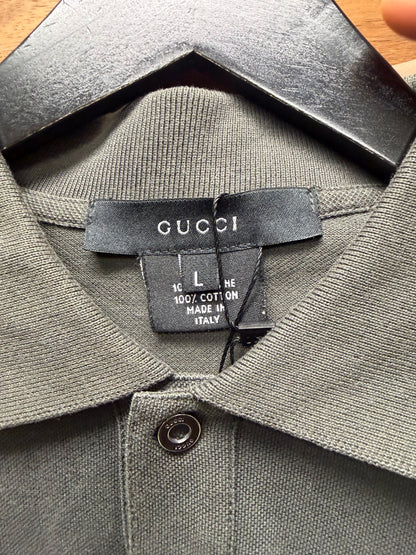 Gucci Grey ‘GG’ Embroidered Logo Short Sleeve Polo