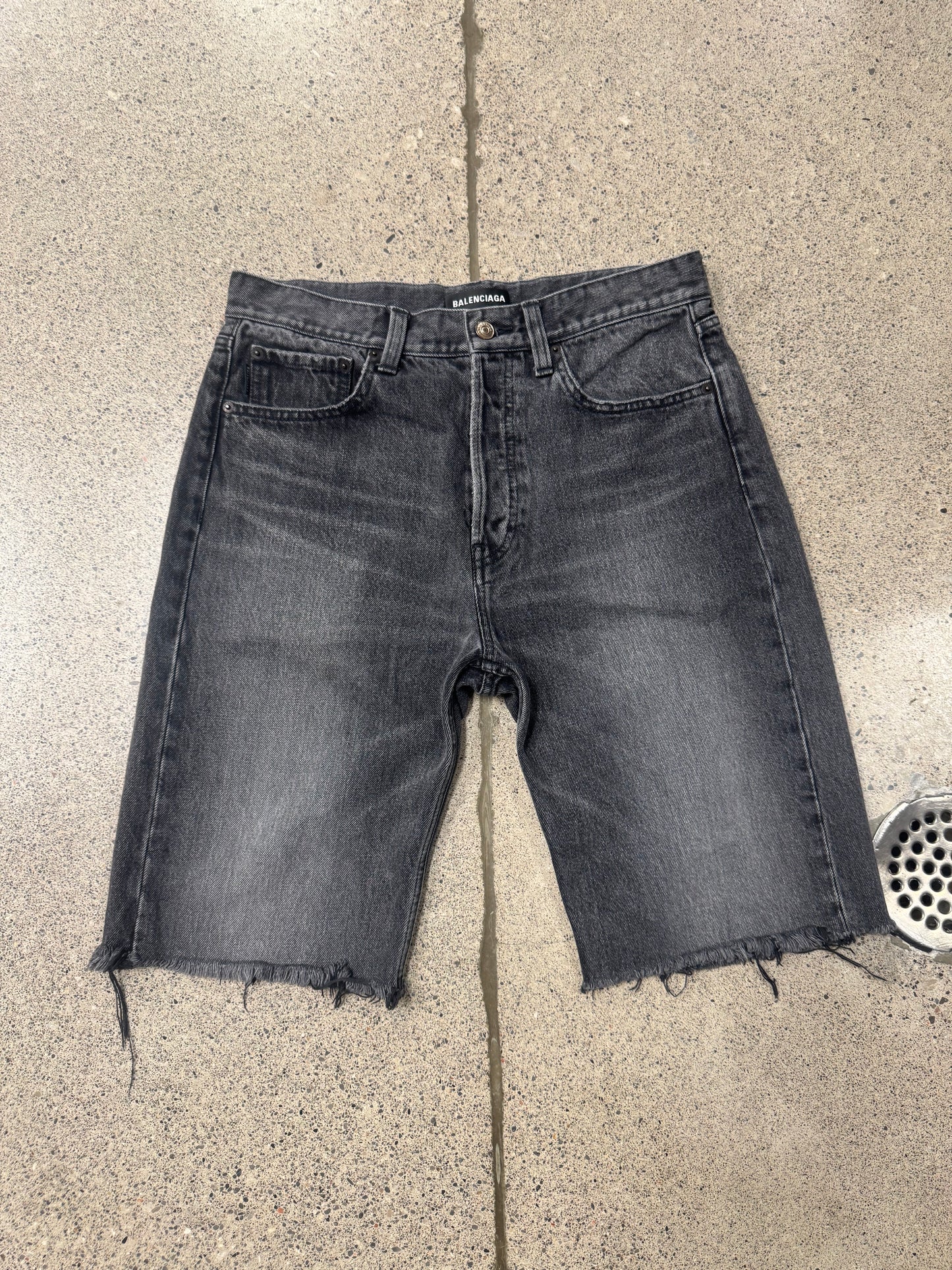 2018 Balenciaga ‘Washed Black’ Cutoff Denim Shorts