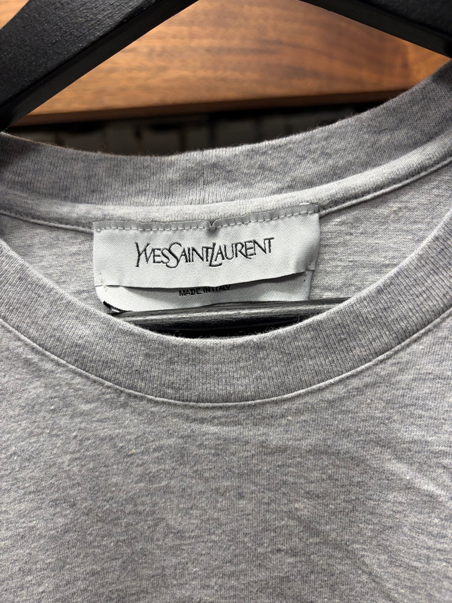 Vintage Yves Saint Laurent ‘Glasses’ YSL Logo Grey/White Graphic T-Shirt