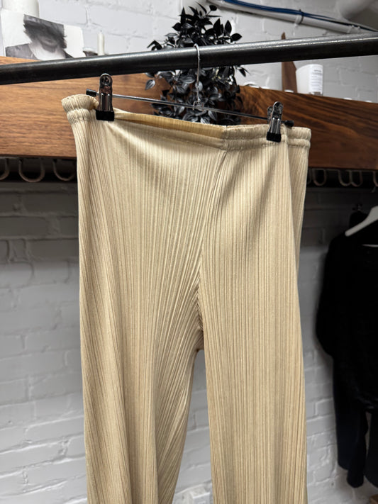 Issey Miyake ‘Pleats Please’ Cream Wide Leg Trousers