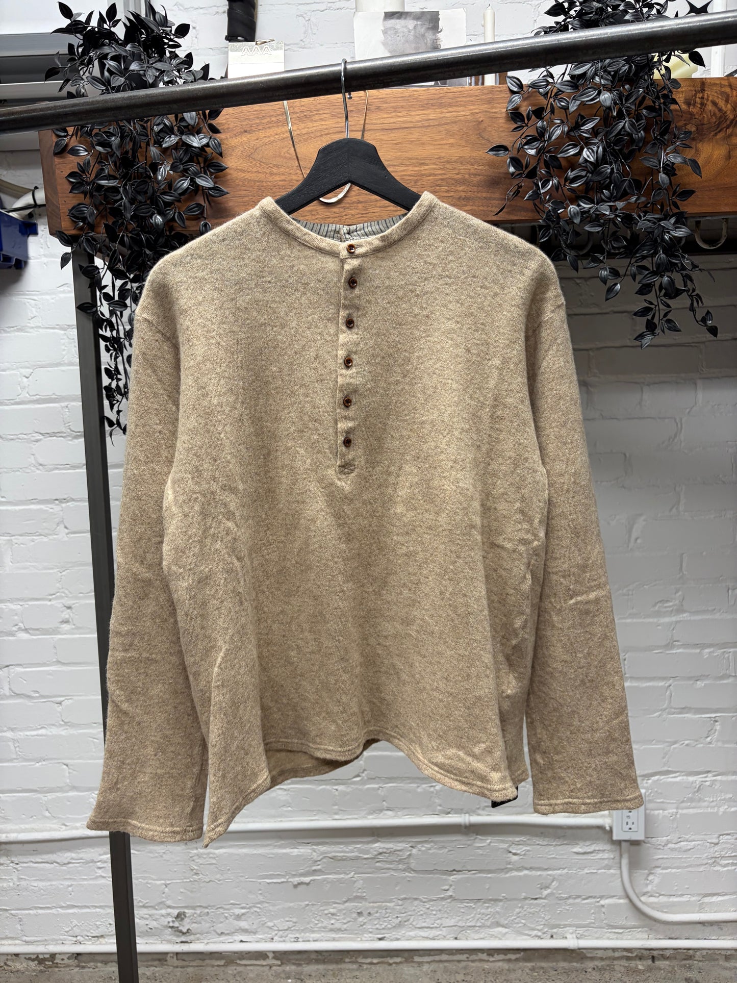 Kapital Brown Wool Button Down Henley Long Sleeve Shirt