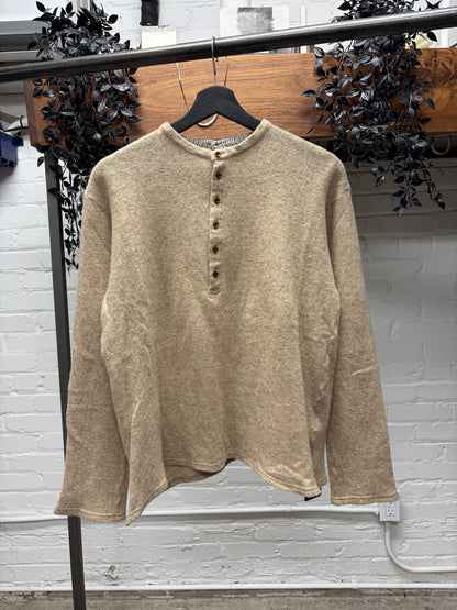 Kapital Brown Wool Button Down Henley Long Sleeve Shirt