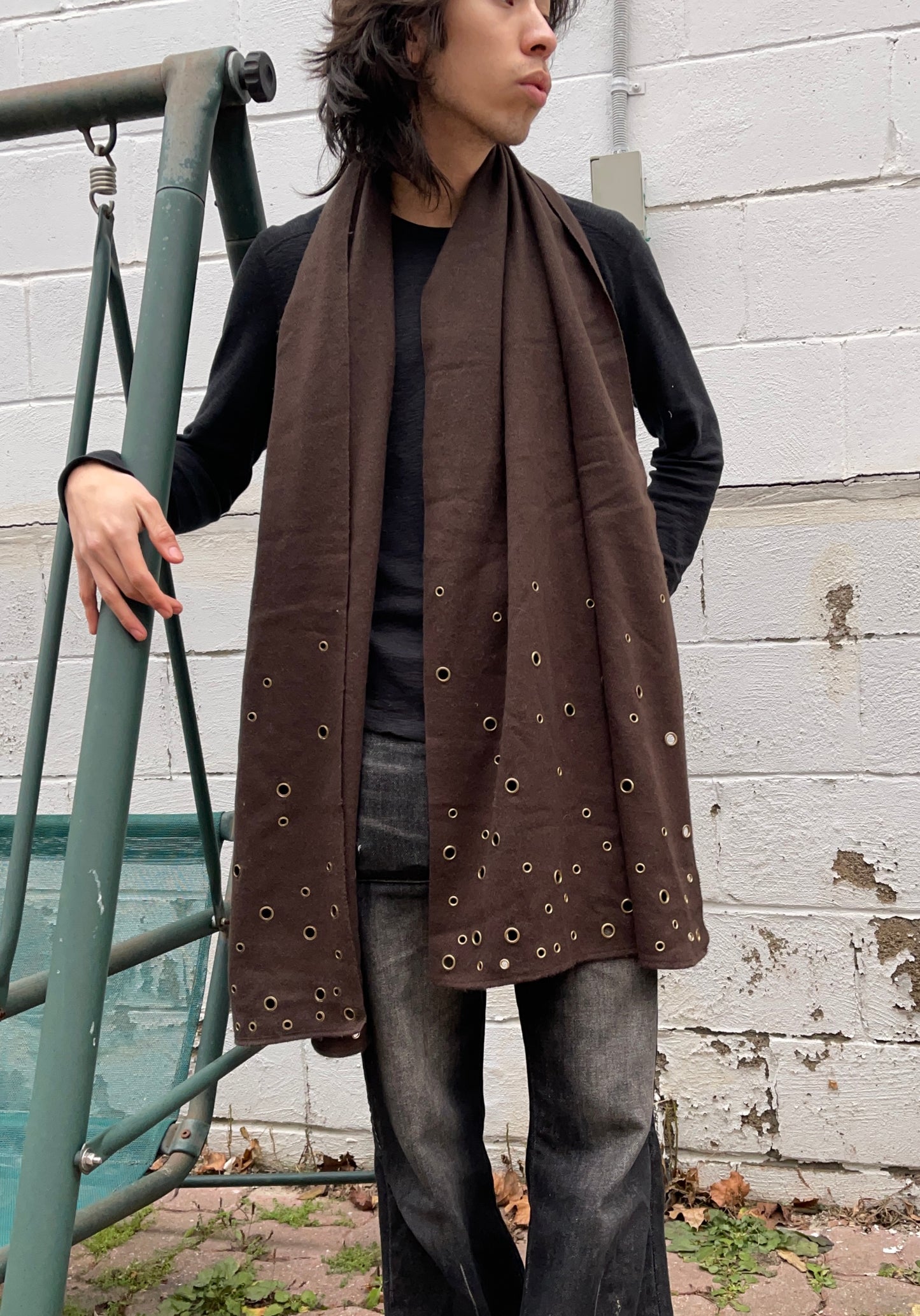 Vintage Rivet Pierced Brown Scarf