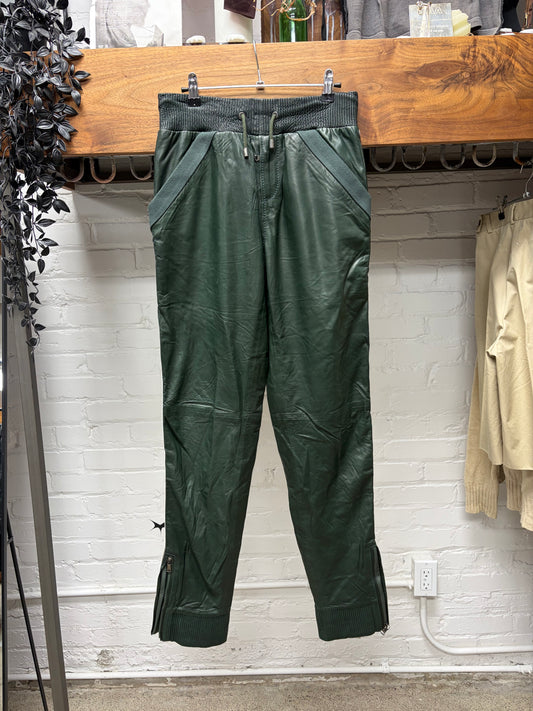 2000s Dolce & Gabbana Dark Green Leather Track Pants