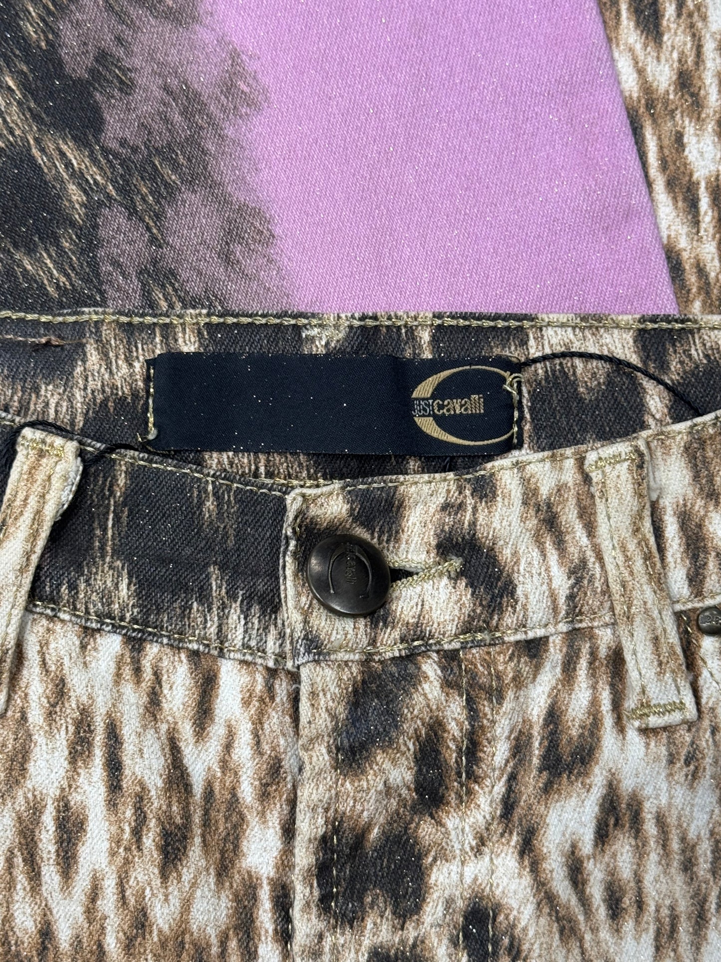 Roberto Cavalli Pink Leopard Print Denim