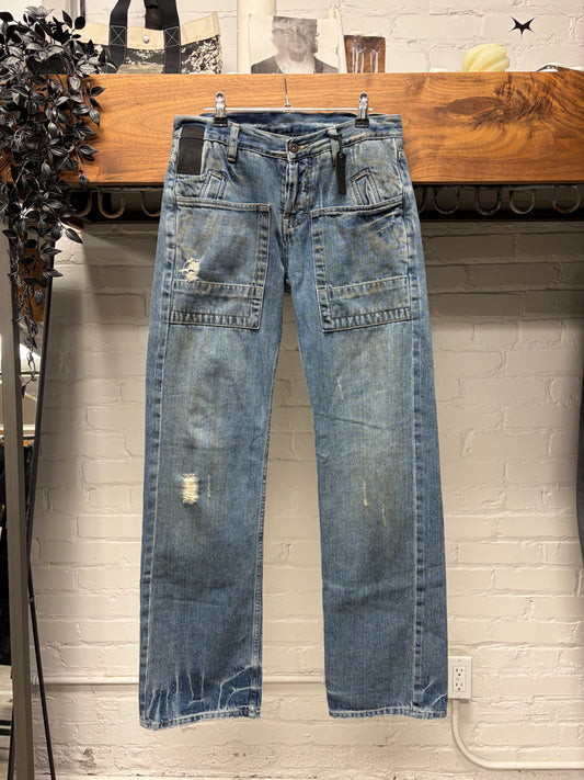 Early 2000s Rick Owens ‘Slab’ Carpenter Pocket Dirt Washed Blue Denim
