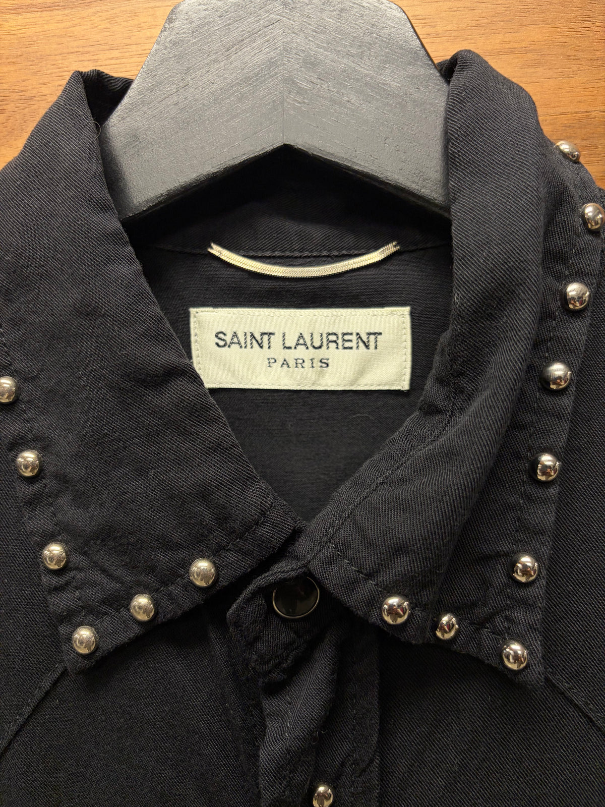 SS2015 Saint Laurent by Hedi Slimane Studded Black Western Button Up Shirt