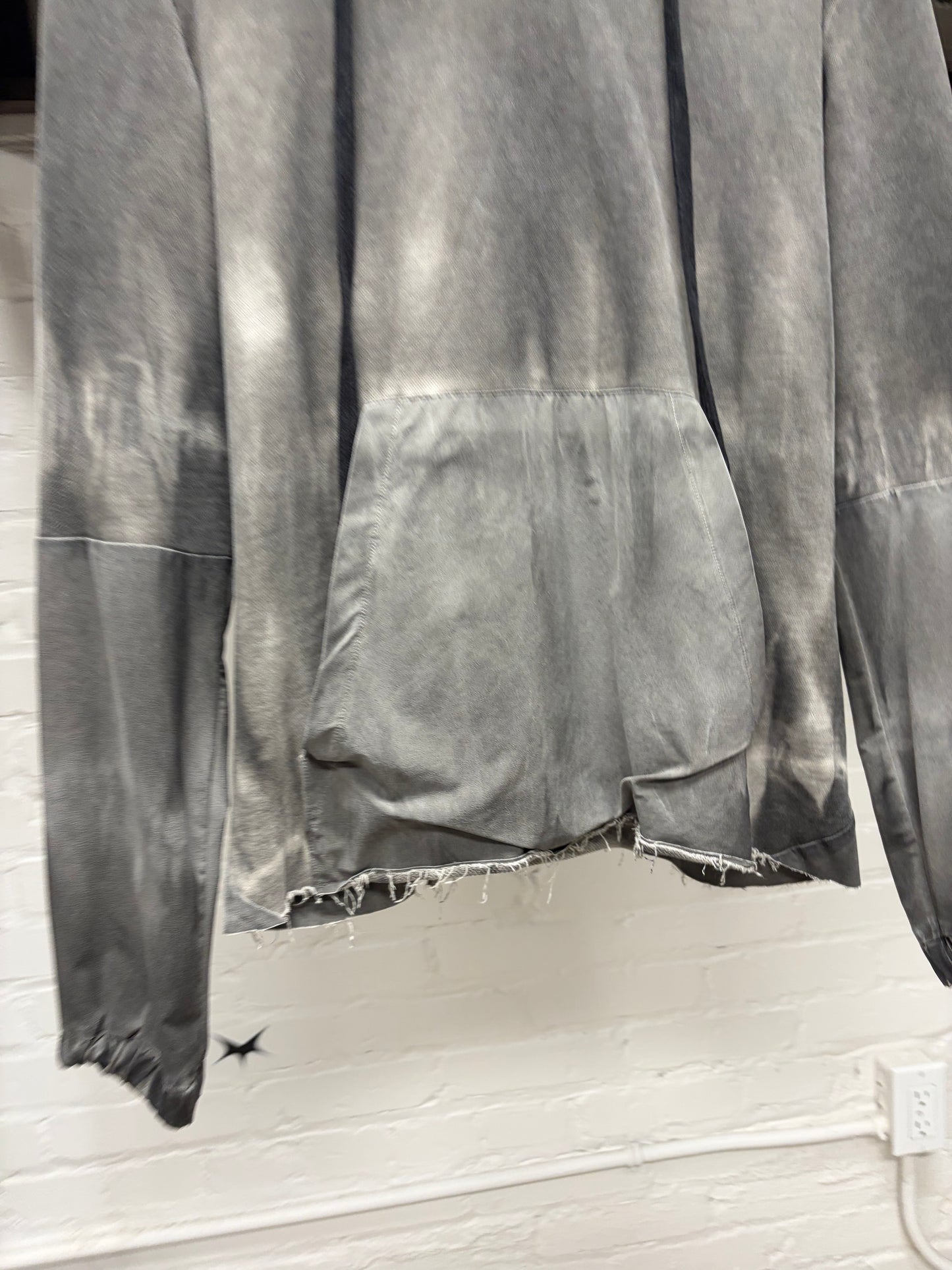 Thom Krom Dyed Grey Scar-Stitch Patched Pullover Hoodie