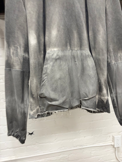 Thom Krom Dyed Grey Scar-Stitch Patched Pullover Hoodie