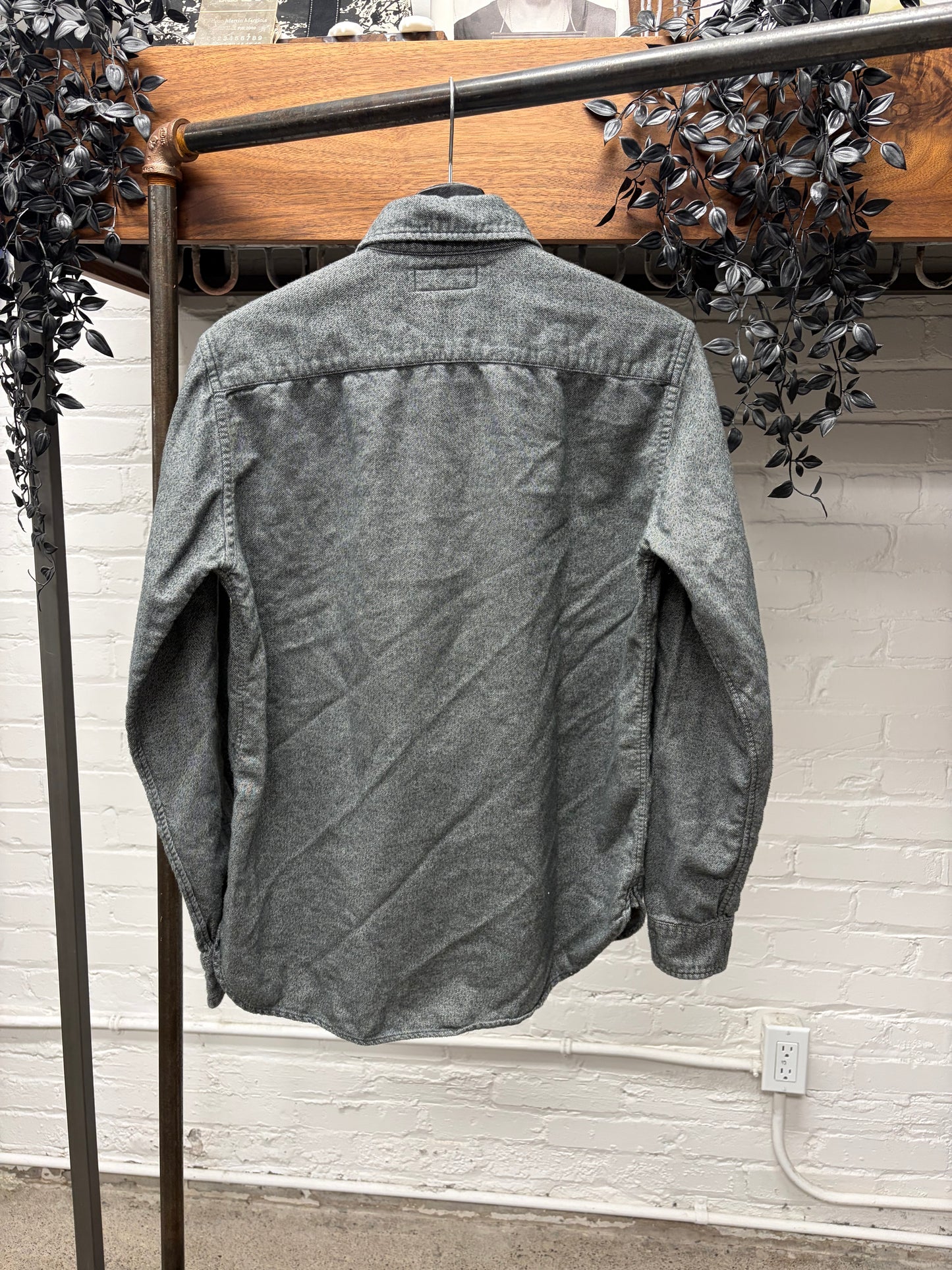 2017 Saint Laurent Grey Wool Button Snap Shirt