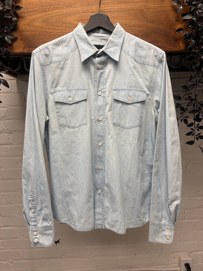 Prada Light Wash Blue Denim Western Inspired Button Up Shirt