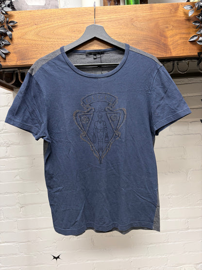2000s Gucci Crest Logo Navy Blue/Grey Graphic T-Shirt