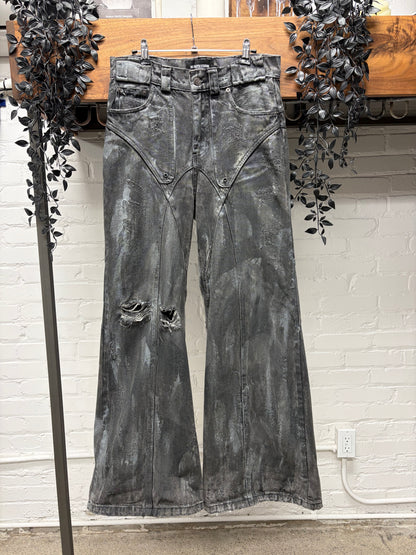 No Faith Studios ‘Artisinal Dune’ Waxed Black Flared Leg Denim
