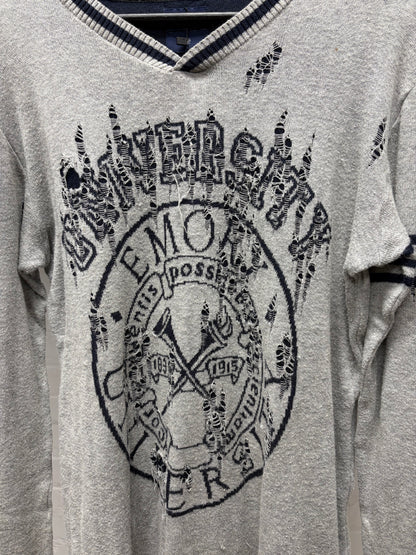 Mihara Yasuhiro Collegiate Grey Distressed Knit Sweater