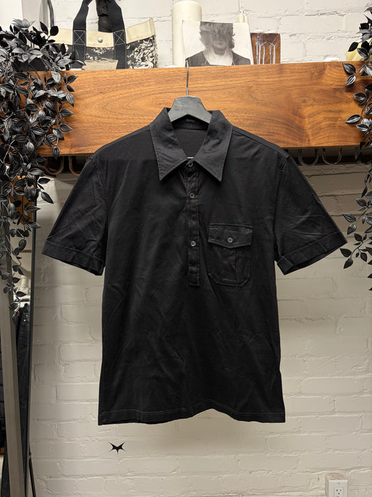 Vintage Gucci ‘Quarter Button’ Black Collared Short Sleeve Polo