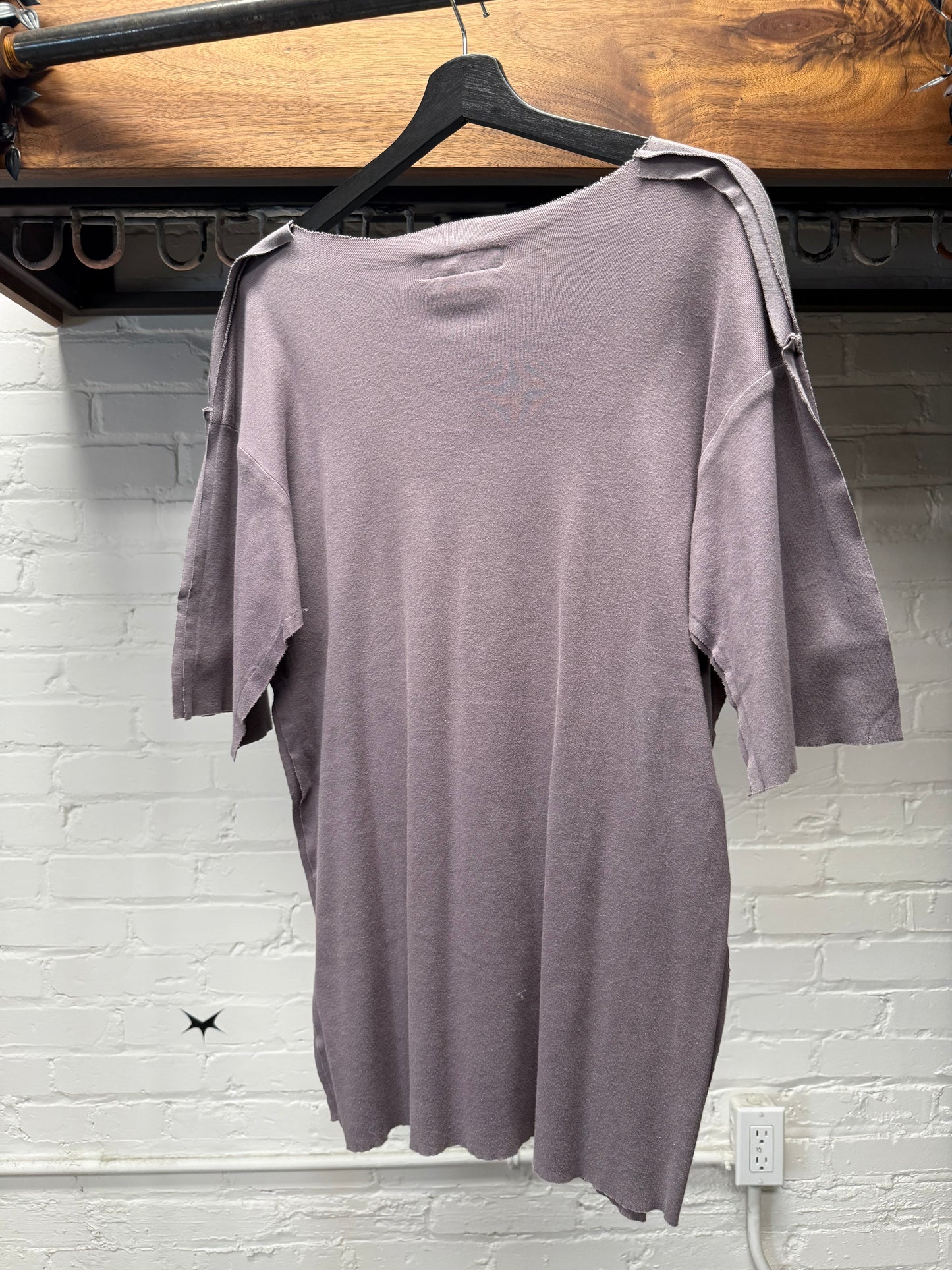 AW1998 Raf Simons ‘Radioactivity’ Skull Graphic Raw Hem ‘Plum’ Faded T-Shirt